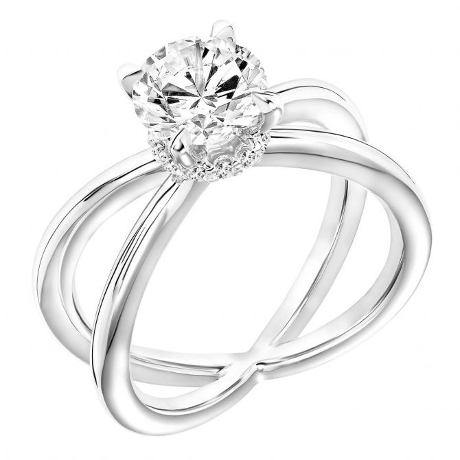 White Gold Diamond Solitaire Ring Setting With Diamond Collar