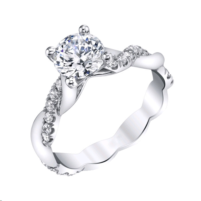 Half Diamond Twisted Shank Ring Setting in White Gold