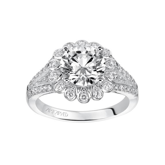 ArtCarved Irina Diamond Halo Split Diamond Shank Ring Setting in White Gold, 0.40 aptw