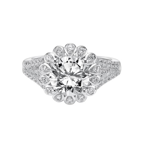 ArtCarved Irina Diamond Halo Split Diamond Shank Ring Setting in White Gold, 0.40 aptw