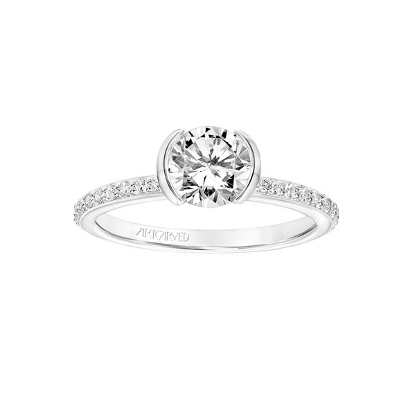 ArtCarved Half Bezel & Pavé Diamond Shank Ring Setting in White Gold, 0.34 aptw