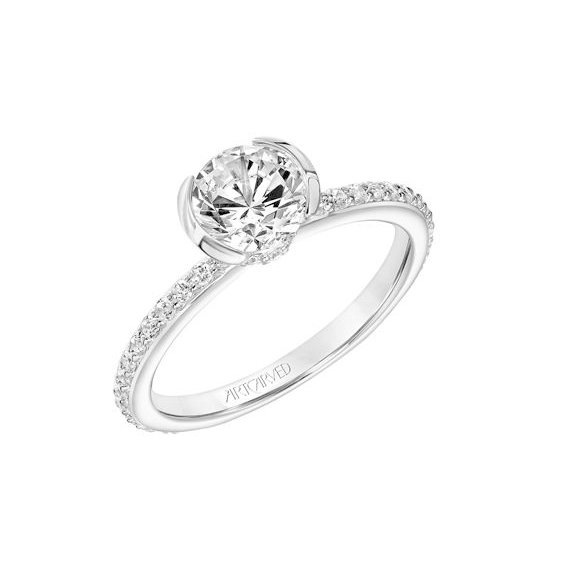 ArtCarved Half Bezel & Pavé Diamond Shank Ring Setting in White Gold, 0.34 aptw