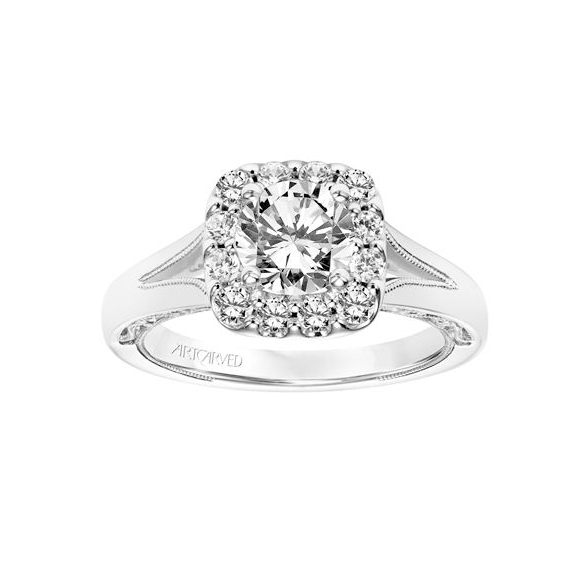 ArtCarved 14k White Gold Katherine Vintage Diamond Halo Ring Setting, 0.52aptw