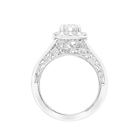 ArtCarved 14k White Gold Katherine Vintage Diamond Halo Ring Setting, 0.52aptw