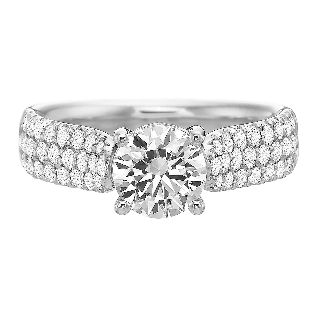 Diamond 3 Row Pavé Cathedral Ring Setting in White Gold