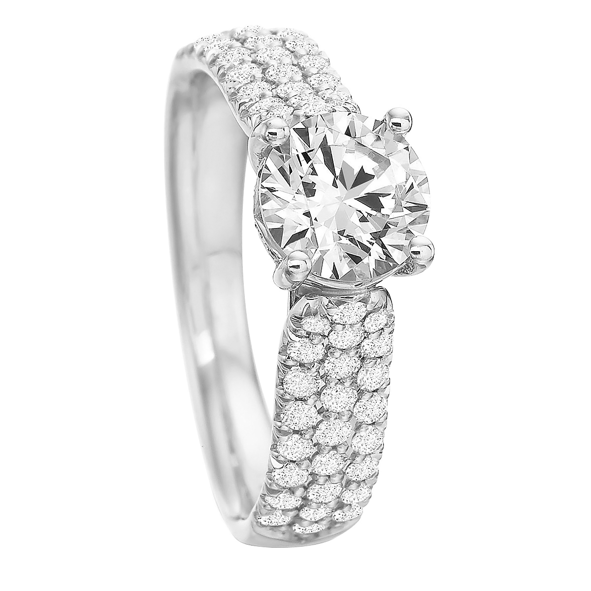 Diamond 3 Row Pavé Cathedral Ring Setting in White Gold