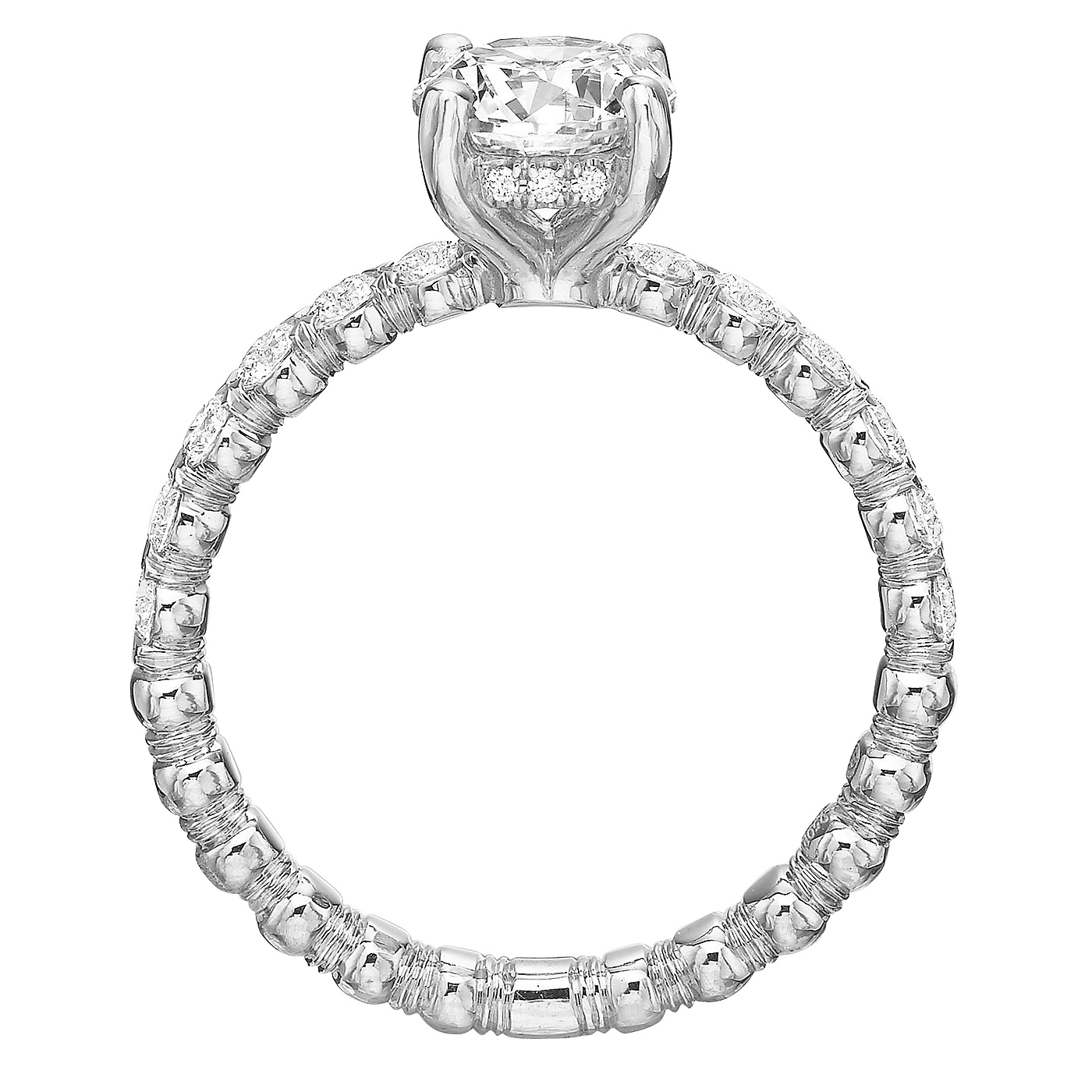 Diamond Beaded Shank Ring Setting in White Gold