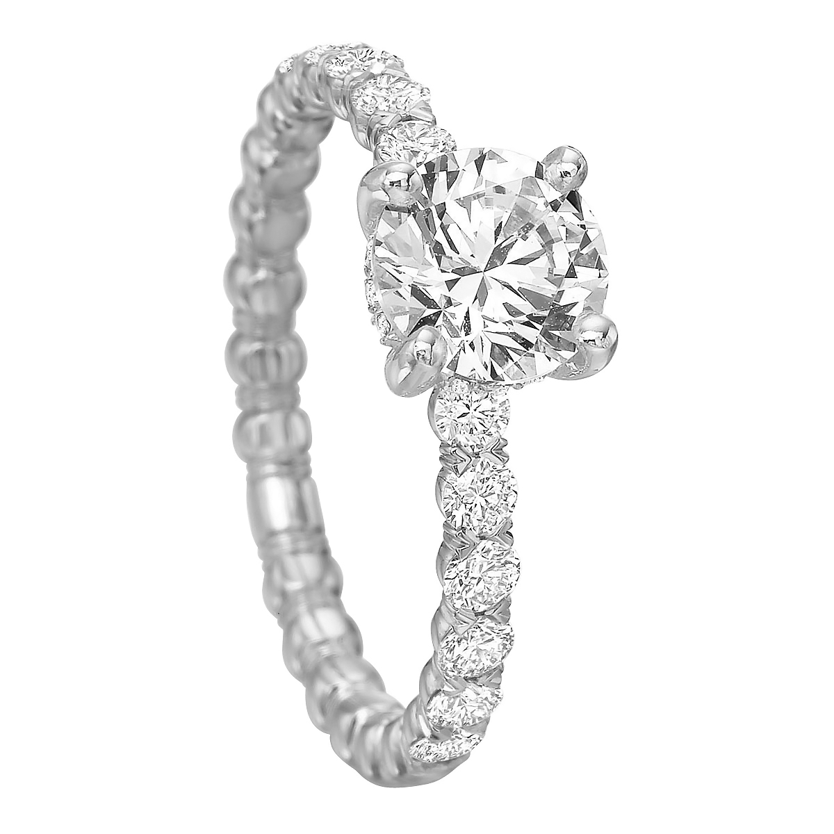 Diamond Beaded Shank Ring Setting in White Gold