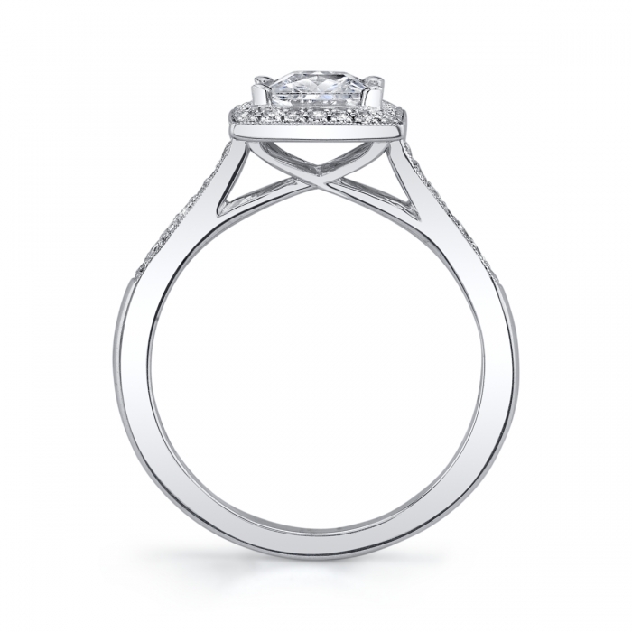 14K White Gold Princess Cut Diamond Halo Milgrain Ring Setting