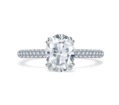 A. Jaffe 14K White Gold Oval Double Prong Ring Setting with Diamond Gallery & Pavé Diamond Shank