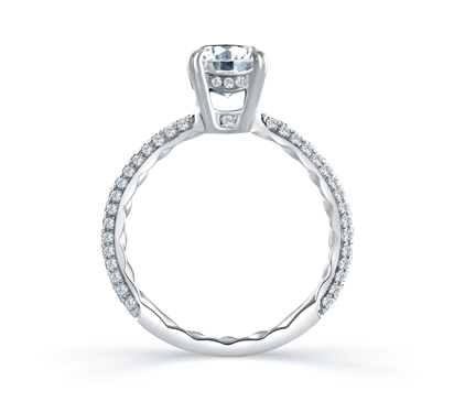 A. Jaffe 14K White Gold Oval Double Prong Ring Setting with Diamond Gallery & Pavé Diamond Shank