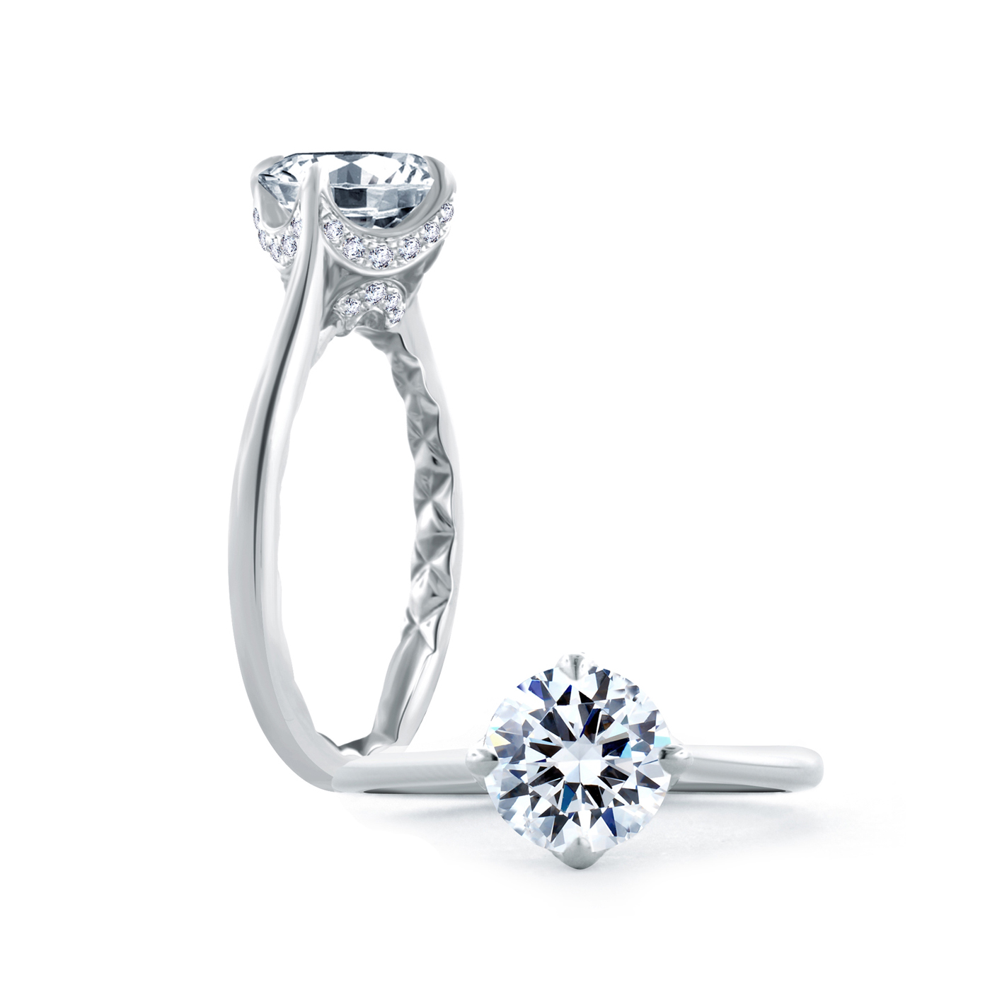 A. Jaffe 14K White Gold Diamond Basket Ring Setting, 0.15aptw