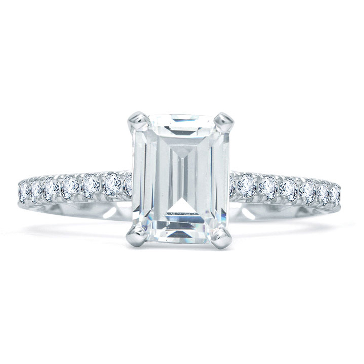 A. Jaffe 14K White Gold Diamond Shank & Basket Emerald Ring Setting, 0.45aptw