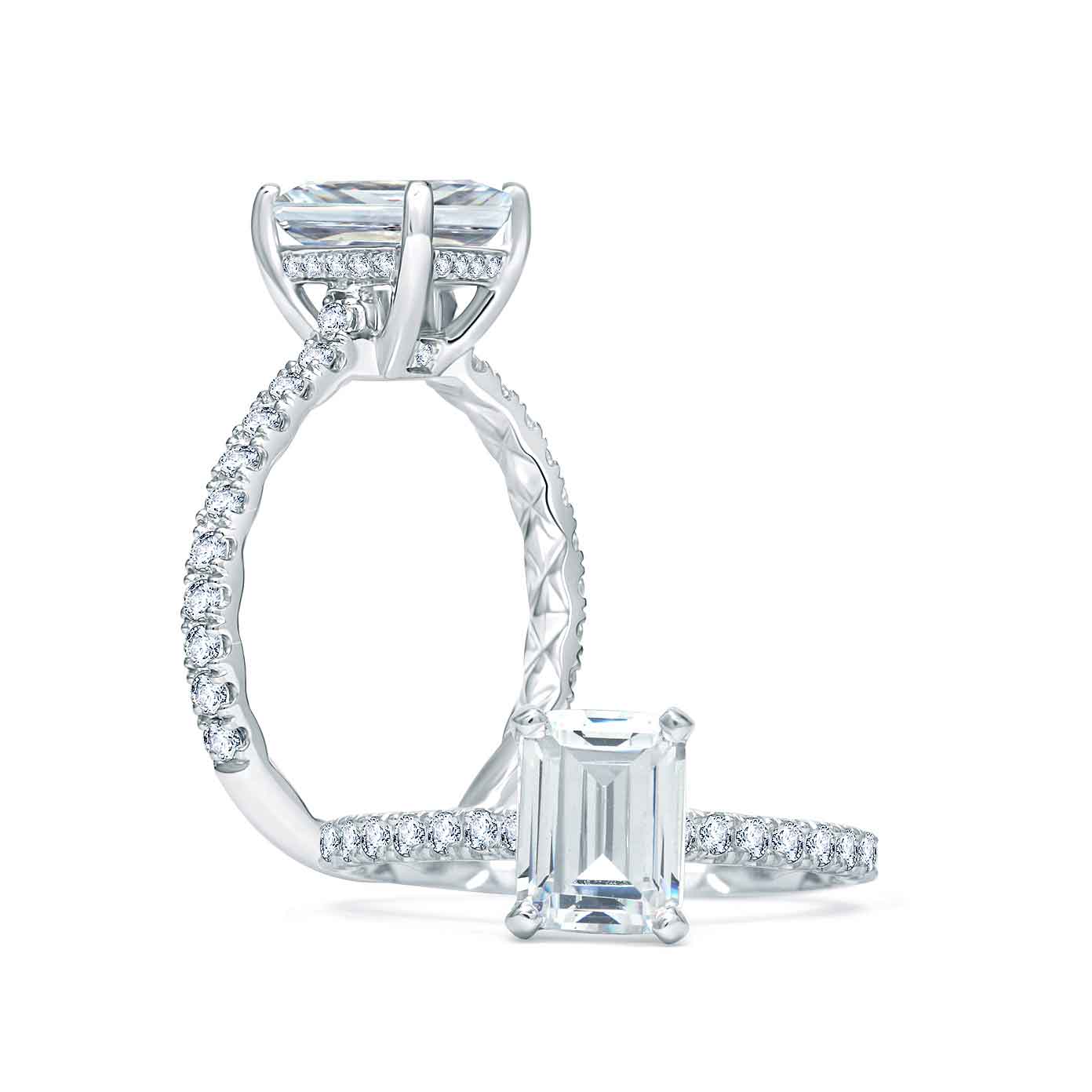 A. Jaffe 14K White Gold Diamond Shank & Basket Emerald Ring Setting, 0.45aptw