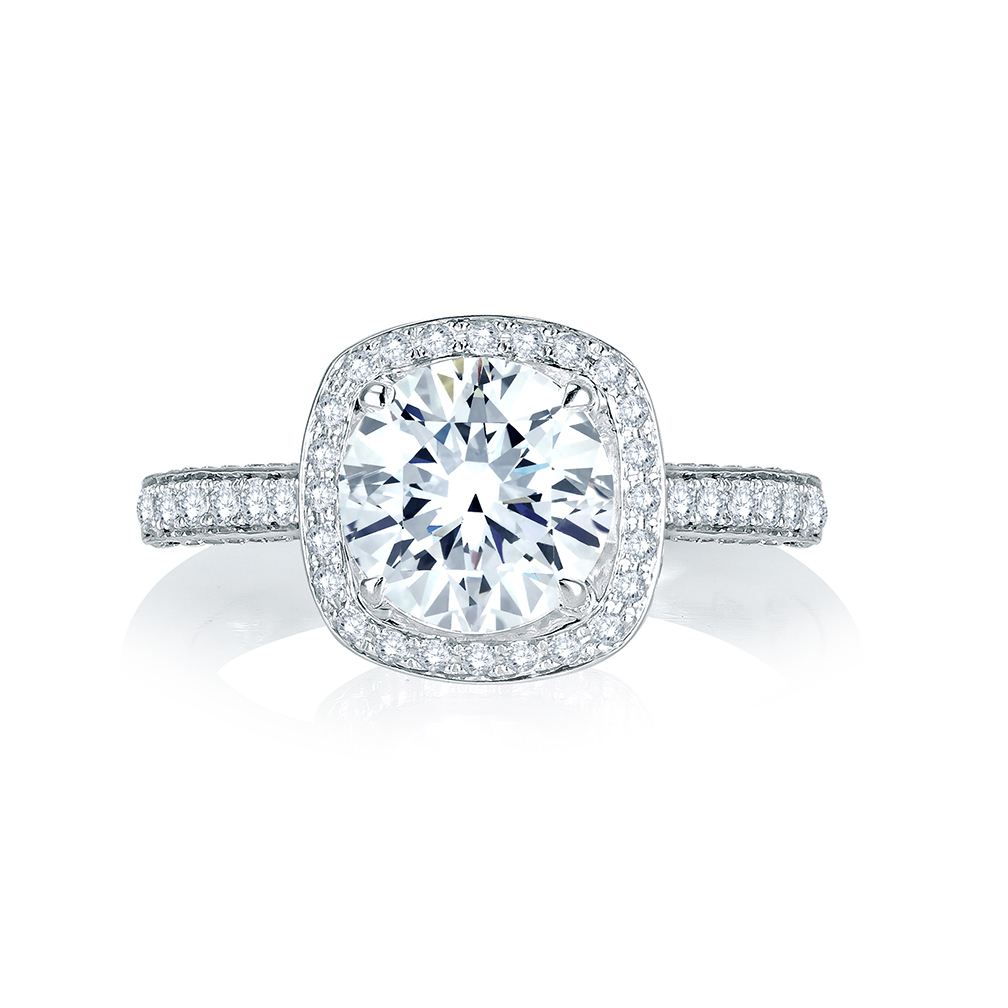 A. Jaffe 14K White Gold Diamond Halo & Scrolled Shank Ring Setting, 0.77aptw