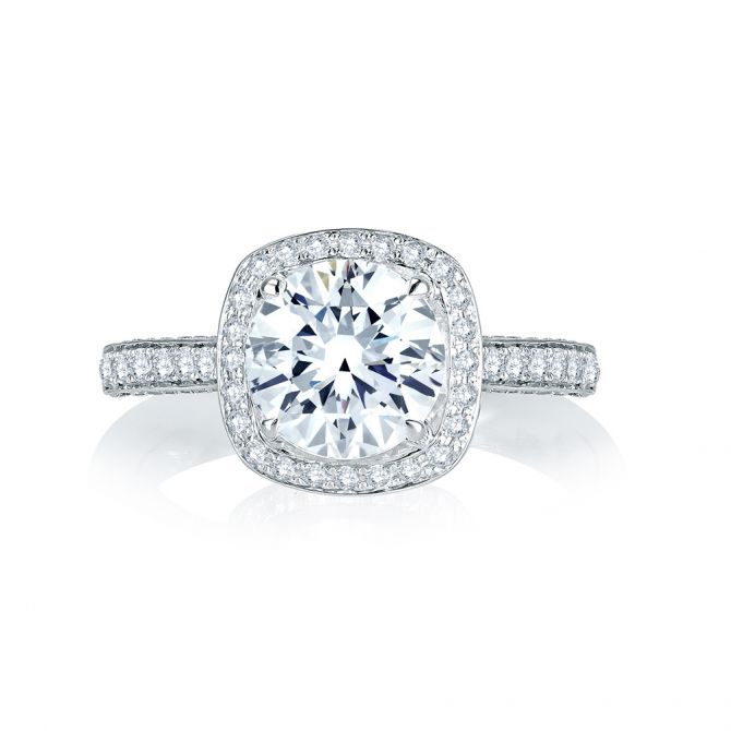 A. Jaffe 14K White Gold Diamond Halo & Scrolled Shank Ring Setting, 0.77aptw