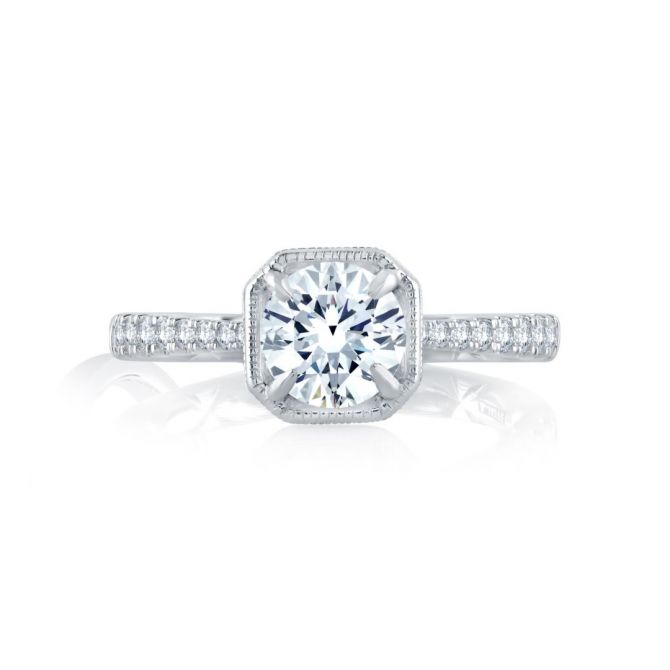 A. Jaffe 14K White Gold Diamond Milgrain Octagon Frame Ring Setting, 0.24aptw