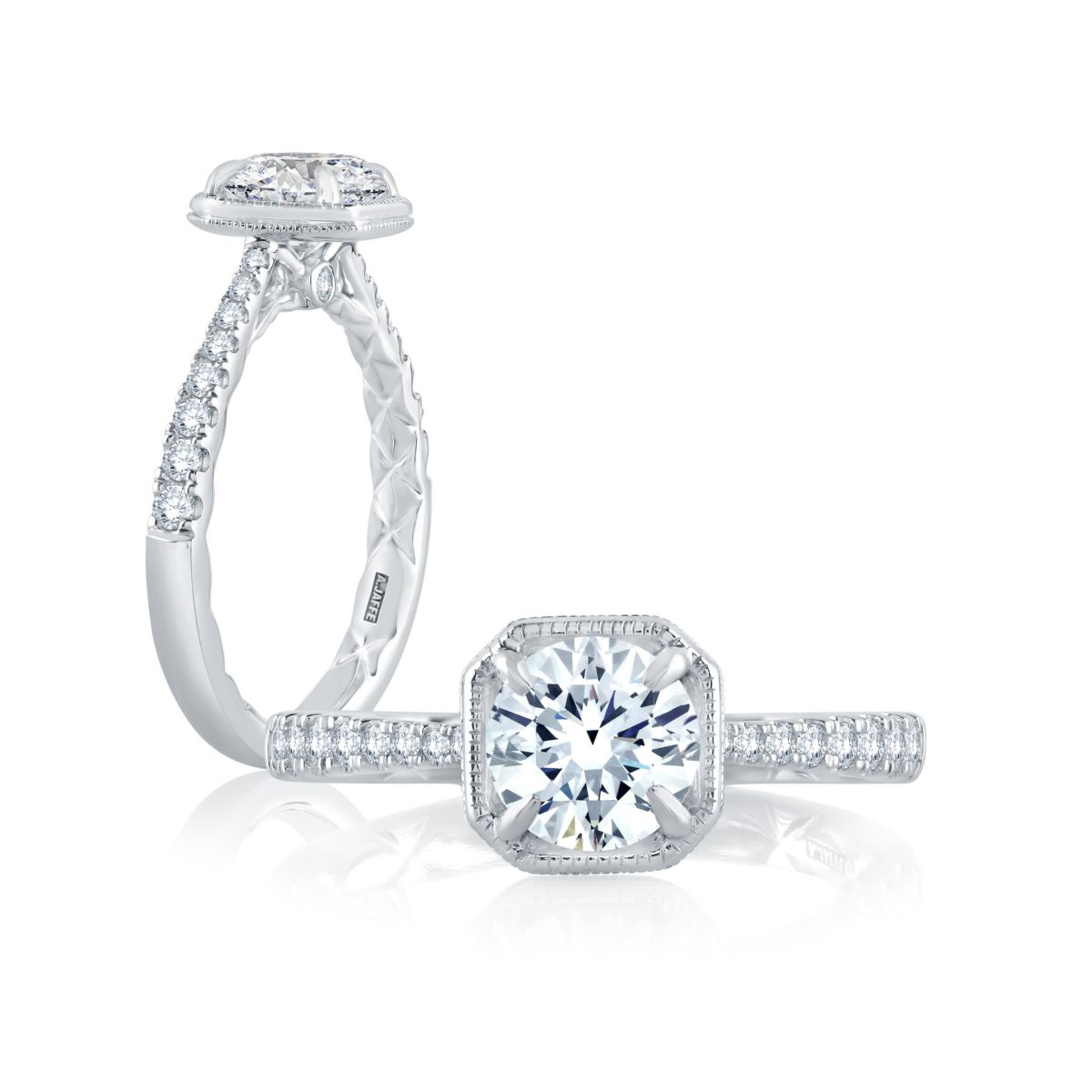 A. Jaffe 14K White Gold Diamond Milgrain Octagon Frame Ring Setting, 0.24aptw