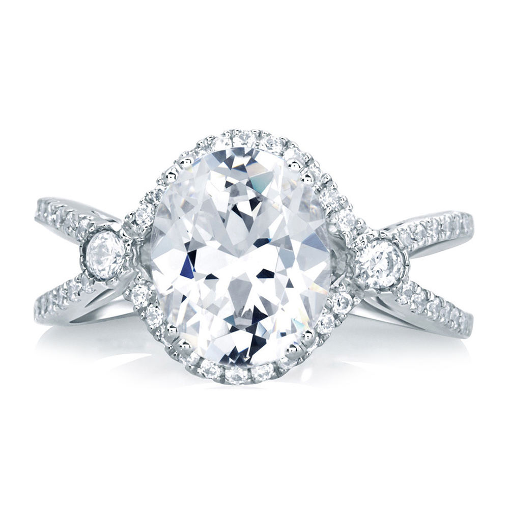 A. Jaffe 14K White Gold Diamond Halo Deco Double Shank Ring Setting, 0.33aptw