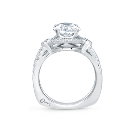 A. Jaffe 14K White Gold Diamond Halo Deco Double Shank Ring Setting, 0.33aptw