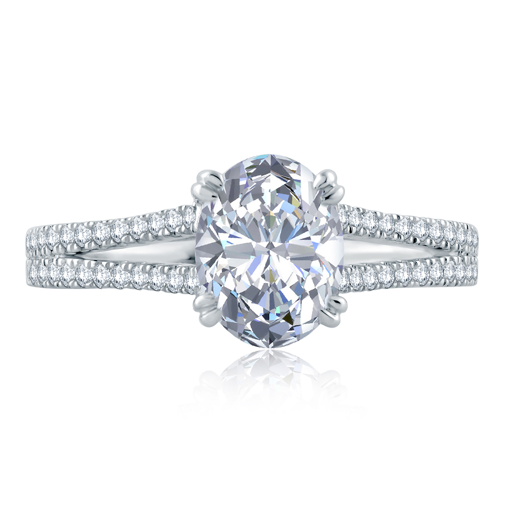 A. Jaffe 14K White Gold Oval Double Prong Ring Setting with Diamond ...