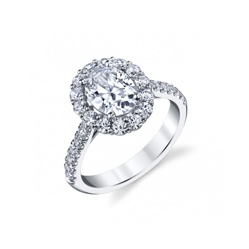 14K White Gold Diamond Oval Halo Ring Setting