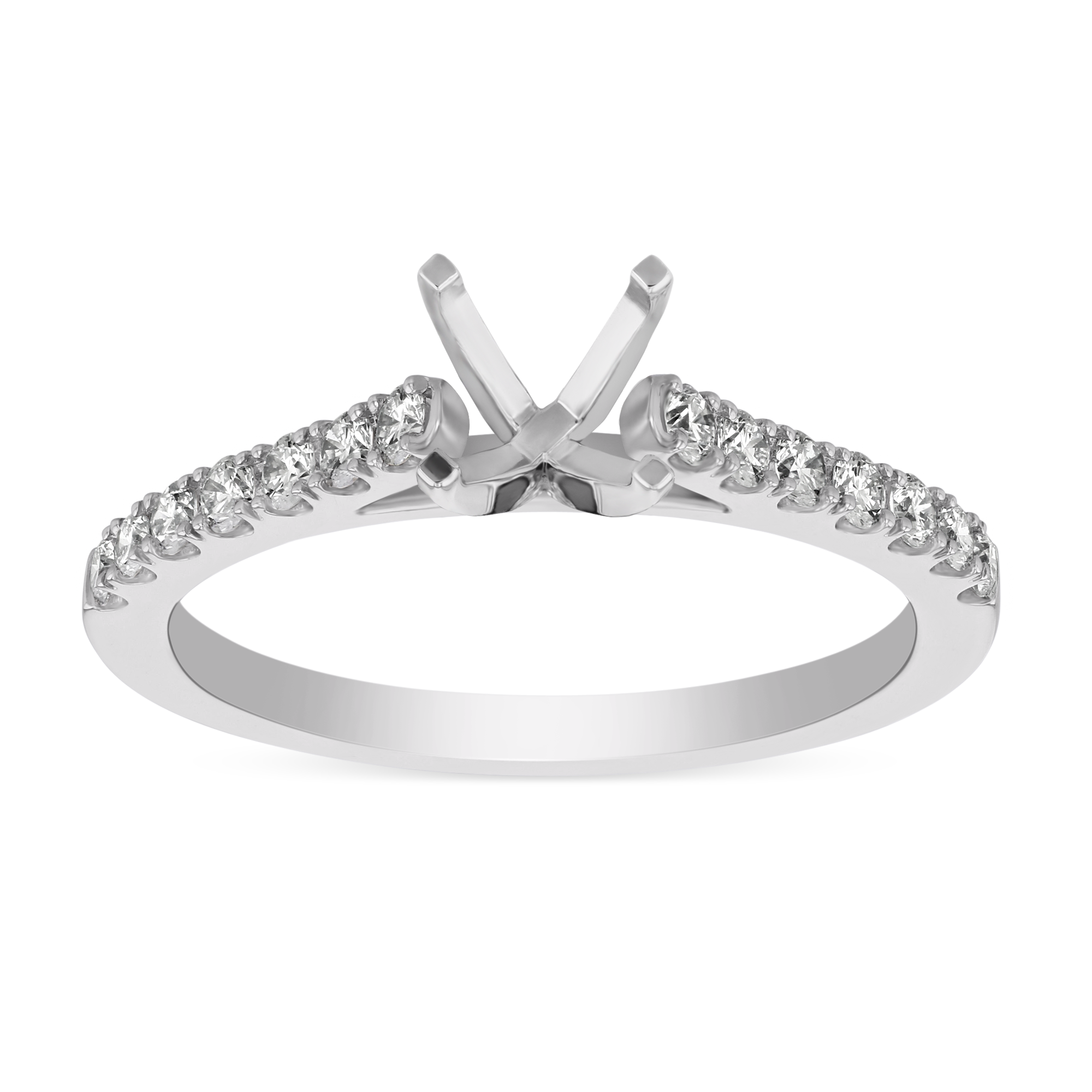 14K White Gold Diamond Shank Ring Setting, 0.30cttw