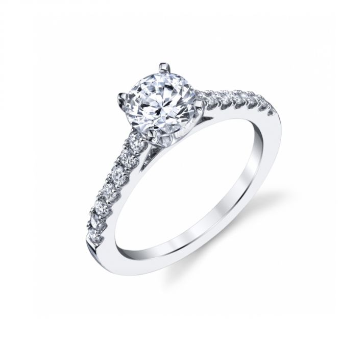 14K White Gold Diamond Shank Ring Setting, 0.30cttw