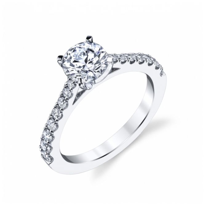 White Gold Diamond Tapered Shank Ring Setting, 0.37cttw