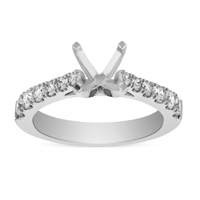 White Gold Diamond Tapered Shank Ring Setting, 0.56cttw