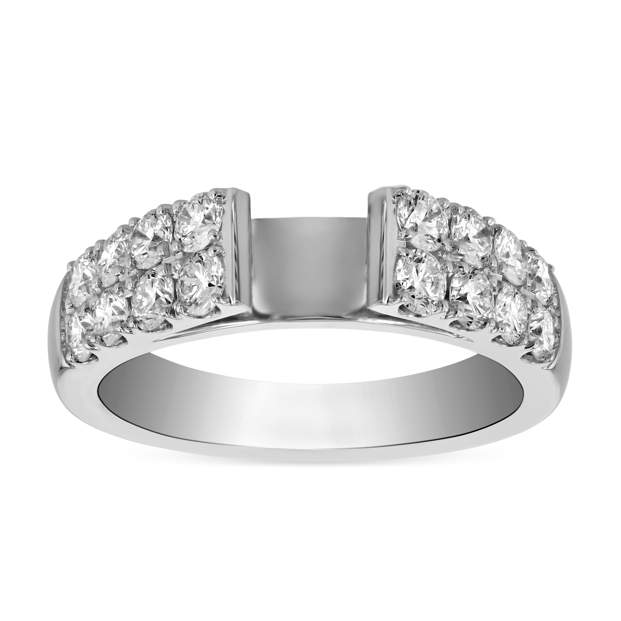 14K White Gold Diamond 2 Row Ring Setting, 0.94cttw
