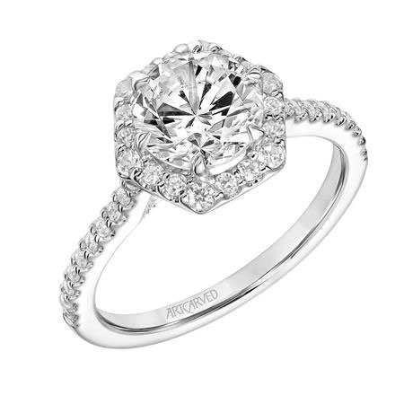 ArtCarved Lorelai Contemporary Diamond Hexagon Halo Ring Setting in White Gold