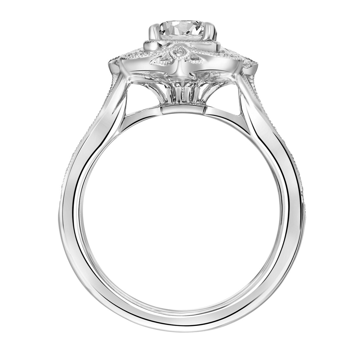 ArtCarved Helena Ring Setting with Diamond Milgrain Halo & Shank in White Gold