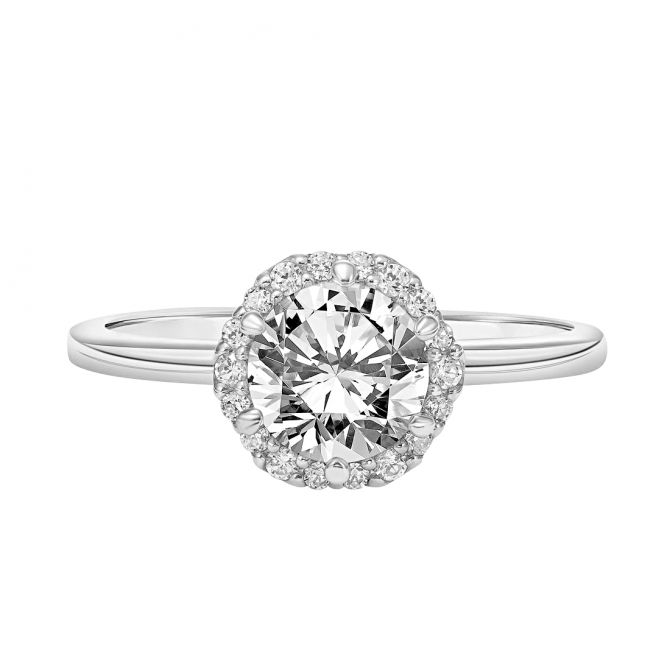 Diamond Halo Engagement Ring Setting with Petite Plain Shank in White Gold