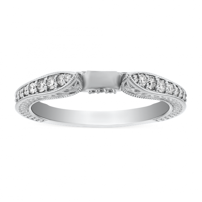Diamond Milgrain Patterned Shank Ring Setting in White Gold