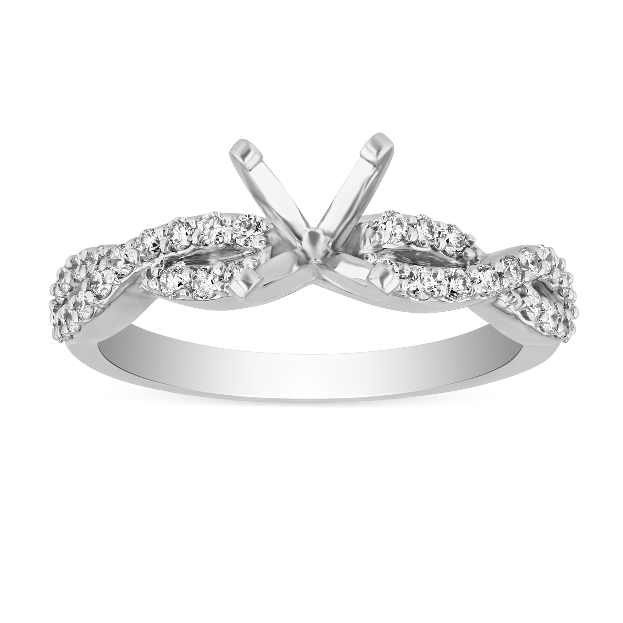 White Gold Round Diamond Crossover Shank  Ring Setting