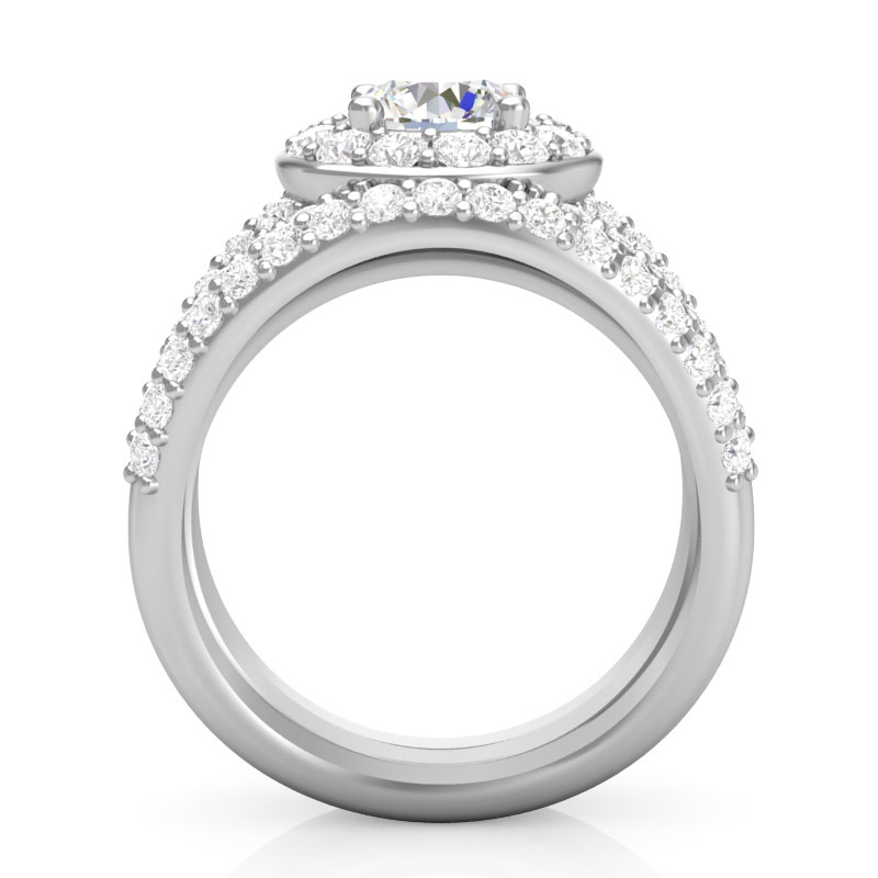 Diamond Ring Setting with Halo & 3 Row Pavé Open Shank in White Gold