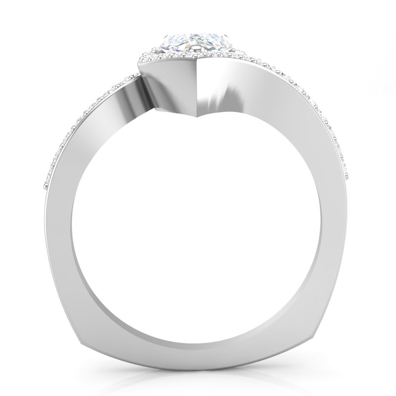 Diamond Contour Ring Setting with Pear Shaped Halo & Pavé Shank in White Gold