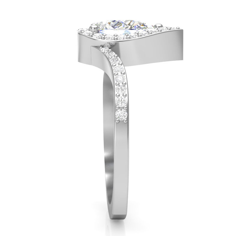 Diamond Contour Ring Setting with Pear Shaped Halo & Pavé Shank in White Gold