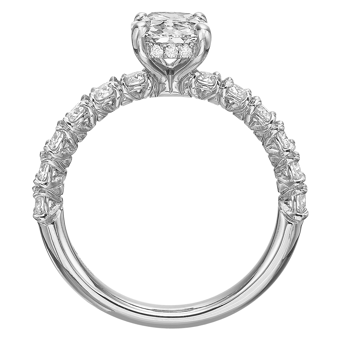 Diamond Trellis Ring Setting with Oval Head in White Gold