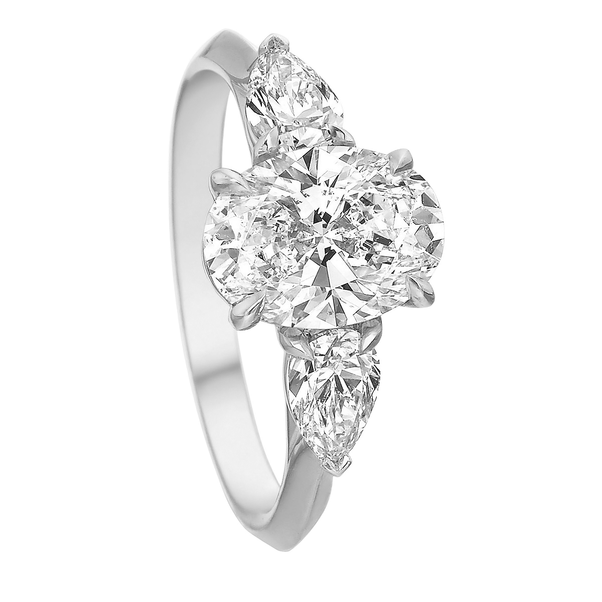 Diamond 3 Stone Beveled Ring Setting in White Gold