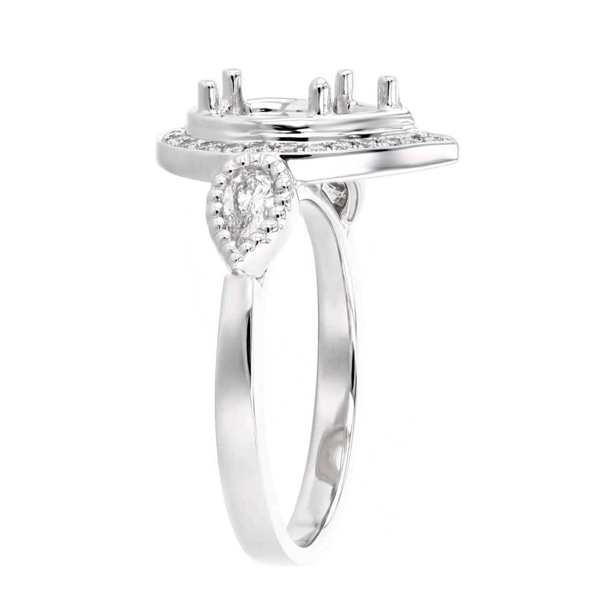 14K White Gold Diamond Milgrain Pear Shaped Halo Ring Setting