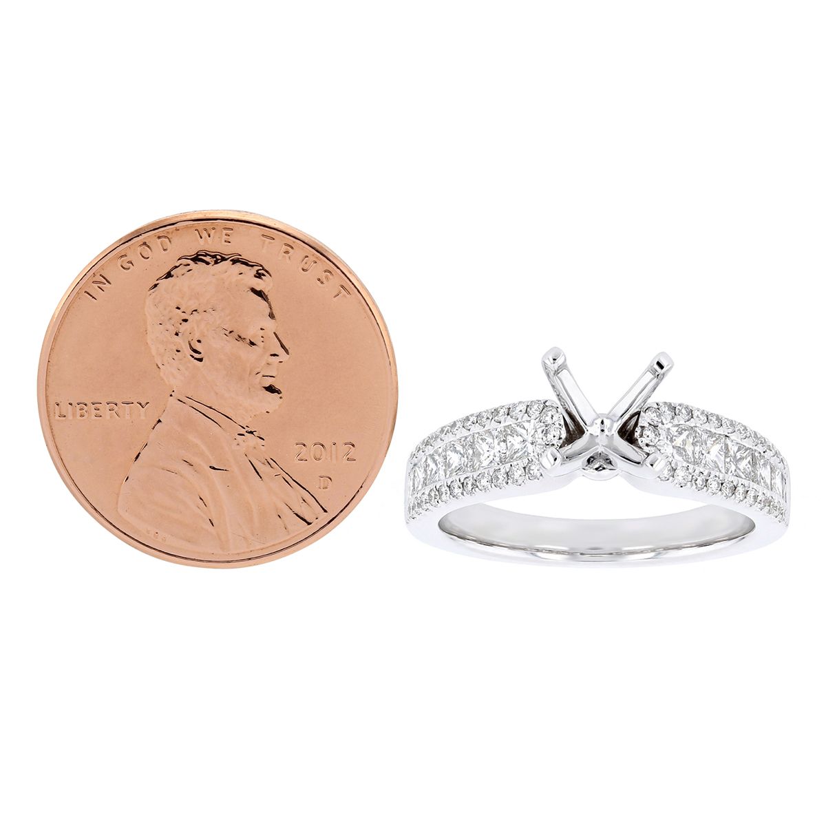 White Gold 3 Row Channel Set Shank Ring Setting