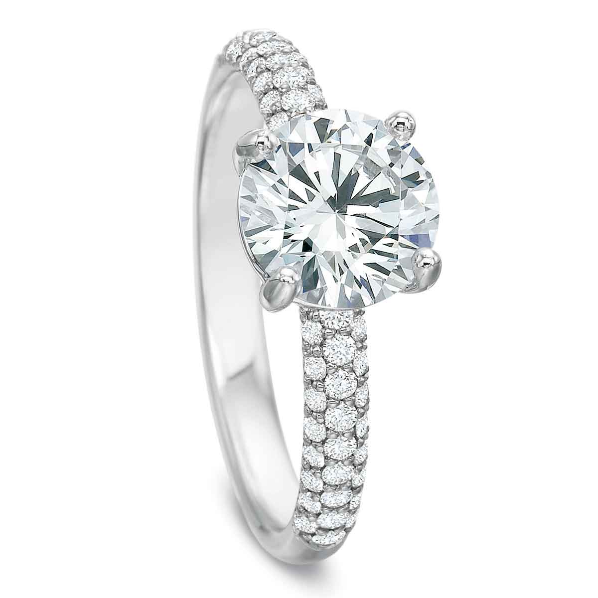 18K White Gold Diamond 3 Row Pavé Ring Setting