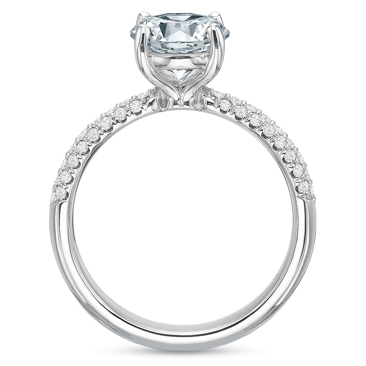 18K White Gold Diamond 3 Row Pavé Ring Setting