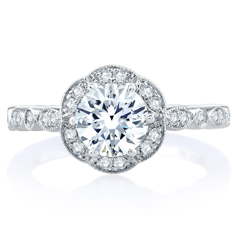 A. Jaffe Marquise Milgrain Patterned Halo Ring Setting in White Gold