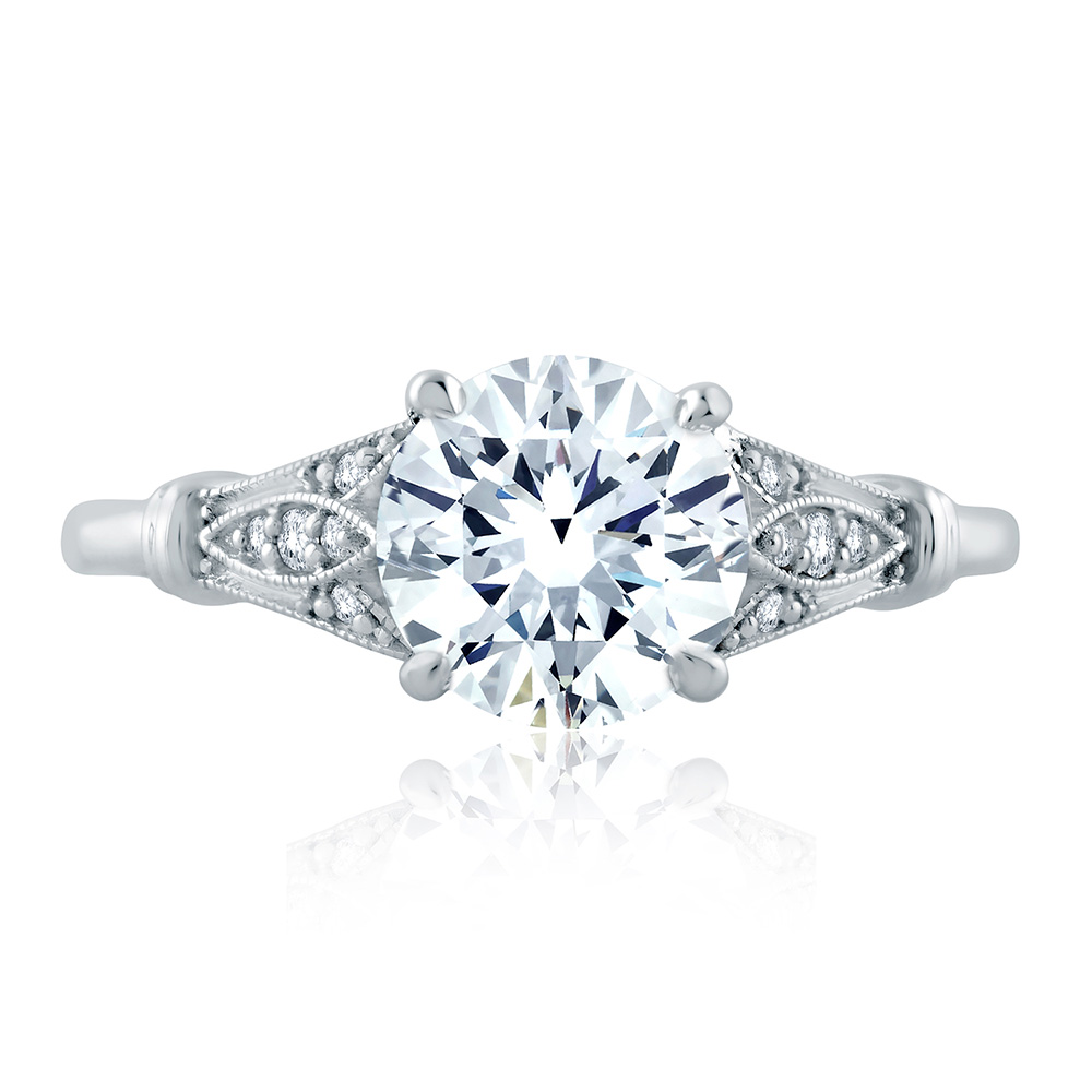 A. Jaffe 18K White Gold Milgrain Ring Setting with Diamond Gallery ...