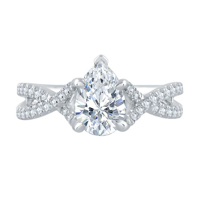 A. Jaffe Criss Cross Diamond Engagement Ring Setting for Pear Shaped Center Stone in White Gold
