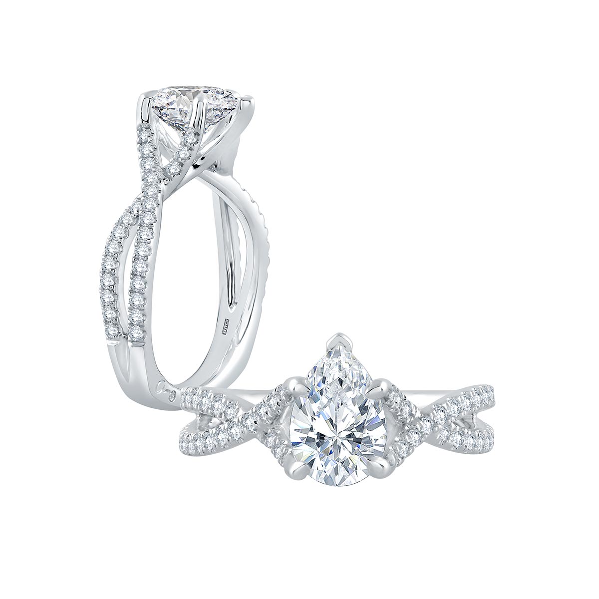 A. Jaffe Criss Cross Diamond Engagement Ring Setting for Pear Shaped Center Stone in White Gold