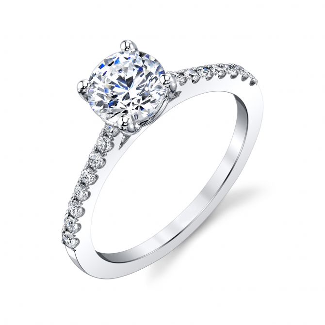 Diamond Shank Prong Set Ring Setting in White Gold